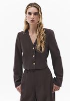 Bayan Kahverengi Düğmeli Crop Blazer Ceket
