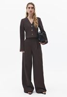 Bayan Kahverengi Düğmeli Crop Blazer Ceket