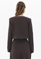 Bayan Kahverengi Düğmeli Crop Blazer Ceket