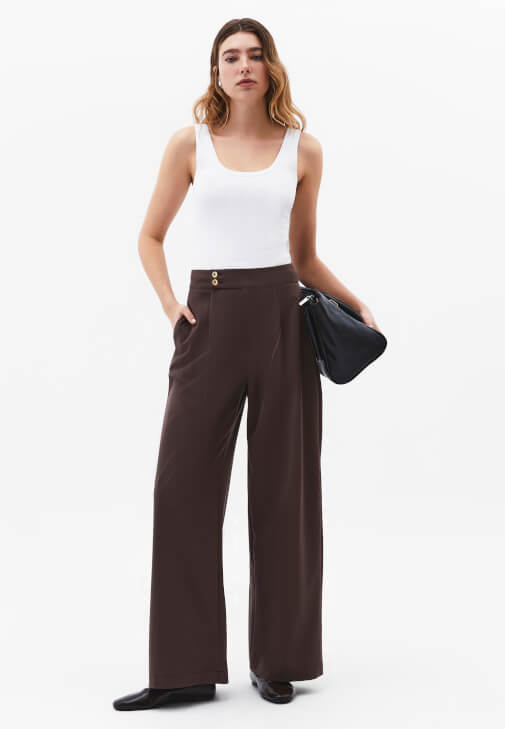  Pileli Straight-Fit Pantolon