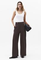 Bayan Kahverengi Pileli Straight-Fit Pantolon