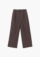 Bayan Kahverengi Pileli Straight-Fit Pantolon