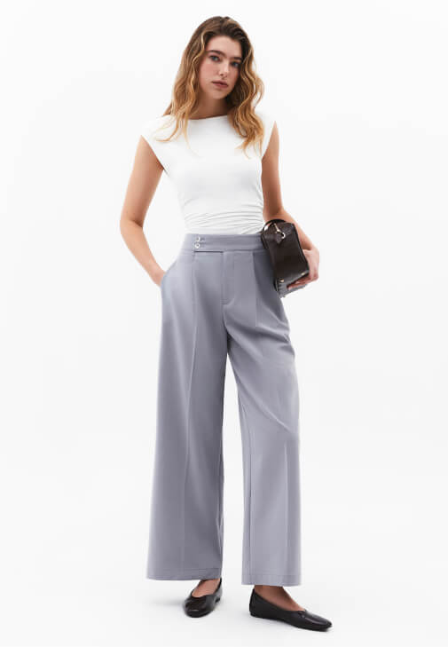  Pileli Straight-Fit Pantolon