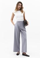 Bayan Gri Pileli Straight-Fit Pantolon