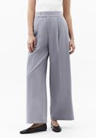 Bayan Gri Pileli Straight-Fit Pantolon