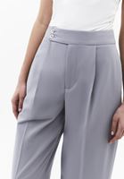 Bayan Gri Pileli Straight-Fit Pantolon