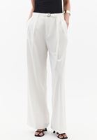 Bayan Krem Yüksek Bel Wide-Leg Pantolon