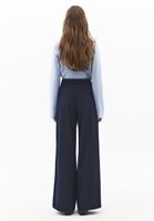 Bayan Lacivert Yüksek Bel Wide-Leg Pantolon