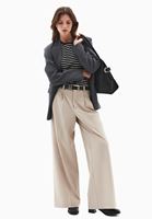 Bayan Bej Yüksek Bel Wide-Leg Pantolon