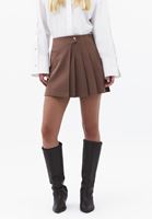 Bayan Kahverengi Pileli Mini Etek