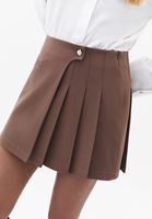 Bayan Kahverengi Pileli Mini Etek