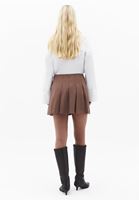 Bayan Kahverengi Pileli Mini Etek
