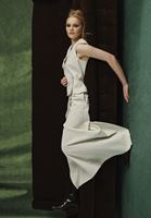 Bayan Krem Pile Detaylı Uzun Etek