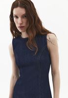 Bayan Lacivert Yırtmaçlı Mini Denim Elbise