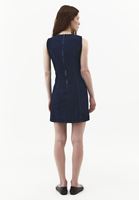 Bayan Lacivert Yırtmaçlı Mini Denim Elbise