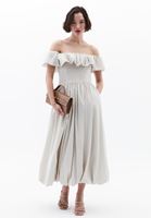 Bayan Krem Omuz Açık Balon Elbise