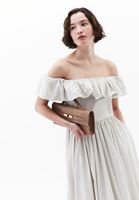 Bayan Krem Omuz Açık Balon Elbise