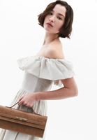 Bayan Krem Omuz Açık Balon Elbise