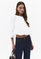 Bayan Beyaz Crop Balon Bluz