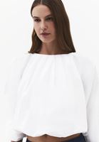Bayan Beyaz Crop Balon Bluz