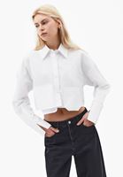 Bayan Beyaz Cep Detaylı Crop Gömlek