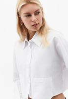 Bayan Beyaz Cep Detaylı Crop Gömlek