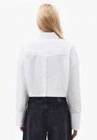 Bayan Beyaz Cep Detaylı Crop Gömlek