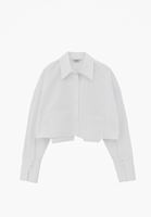 Bayan Beyaz Cep Detaylı Crop Gömlek