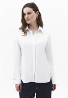 Bayan Beyaz Loose-Fit Poplin Gömlek