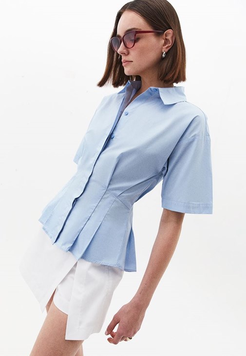 Mavi Pile Detaylı Gömlek