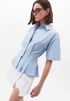 Bayan Mavi Pile Detaylı Gömlek