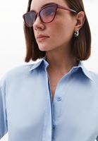 Bayan Mavi Pile Detaylı Gömlek