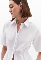 Bayan Beyaz Pile Detaylı Gömlek