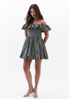 Bayan Yeşil Omuz Açık Mini Balon Elbise