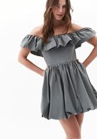 Bayan Yeşil Omuz Açık Mini Balon Elbise