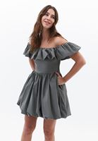 Bayan Yeşil Omuz Açık Mini Balon Elbise