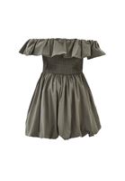 Bayan Yeşil Omuz Açık Mini Balon Elbise