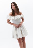 Bayan Krem Omuz Açık Mini Balon Elbise