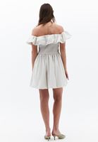 Bayan Krem Omuz Açık Mini Balon Elbise