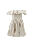 Bayan Krem Omuz Açık Mini Balon Elbise