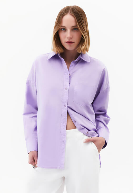 Lila Oversize Poplin Gömlek