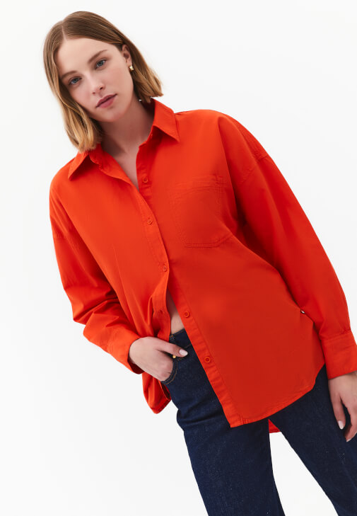 Turuncu Oversize Poplin Gömlek