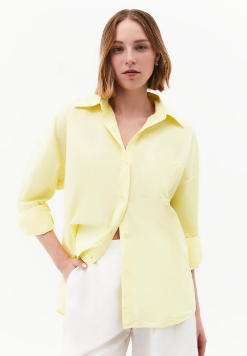Sarı Oversize Poplin Gömlek