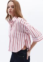 Bayan Çok Renkli Bağlama Detaylı Crop Gömlek