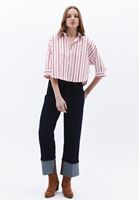 Bayan Çok Renkli Bağlama Detaylı Crop Gömlek