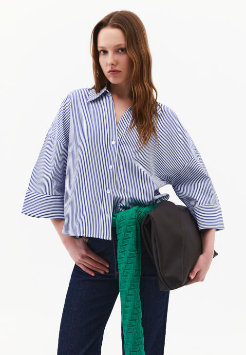 Çok Renkli Çizgili Oversize Gömlek