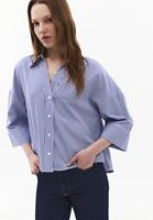 Bayan Çok Renkli Çizgili Oversize Gömlek