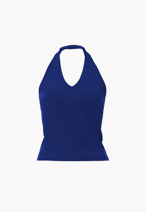 Halter Yaka Bluz ve Barrel-Fit Denim Kombini