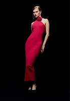 Bayan Pembe Sırt Detaylı Uzun Elbise