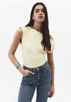 Bayan Sarı Bot Yaka Büzgü Detaylı Bluz